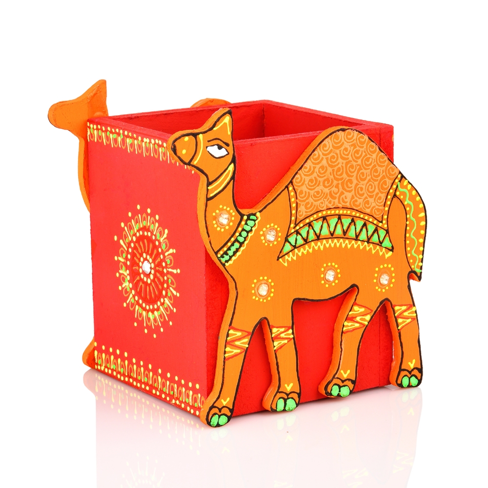 Handcrafted Wooden Camel Motif Pen Stand